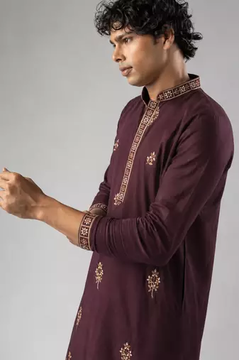 Smart and graceful wine color viscose silk men's ceremonial attire