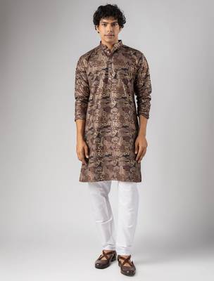 Mauve color magnet fabric designer foil printed stylish men's traditional attire 1