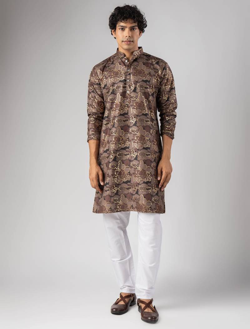 Mauve color magnet fabric designer foil printed stylish men's traditional attire