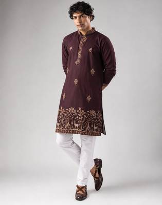 Smart and graceful wine color viscose silk men's ceremonial attire 4