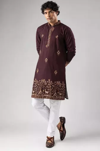Smart and graceful wine color viscose silk men's ceremonial attire