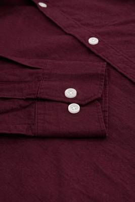 Maroon color formal solid linen cotton rich looks shirt for men 4