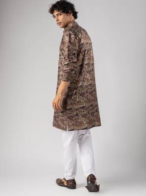 Mauve color magnet fabric designer foil printed stylish men's traditional attire 2