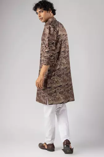 Mauve color magnet fabric designer foil printed stylish men's traditional attire