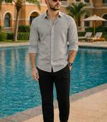 Grey color formal solid linen cotton rich looks shirt for men