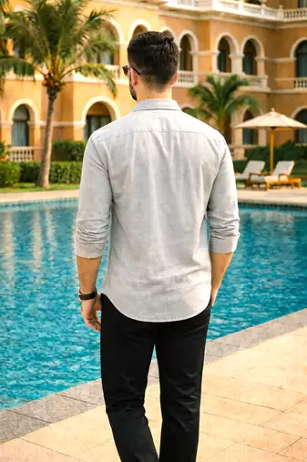 Grey color formal solid linen cotton rich looks shirt for men