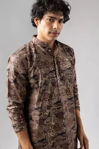 Mauve color magnet fabric designer foil printed stylish men's traditional attire