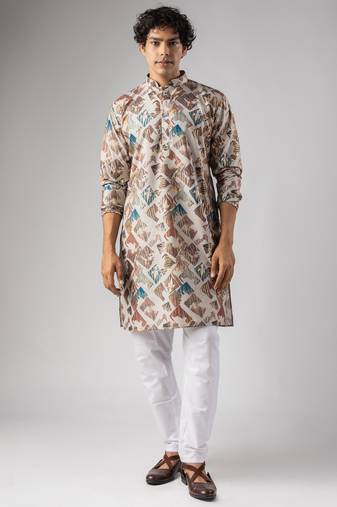 Cream color magnet fabric designer foil printed stylish men's traditional attire