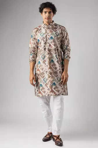 Cream color magnet fabric designer foil printed stylish men's traditional attire