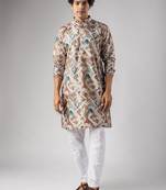 Cream color magnet fabric designer foil printed stylish men's traditional attire