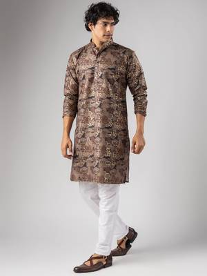 Mauve color magnet fabric designer foil printed stylish men's traditional attire 4