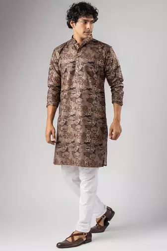 Mauve color magnet fabric designer foil printed stylish men's traditional attire