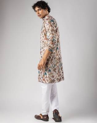 Cream color magnet fabric designer foil printed stylish men's traditional attire 2