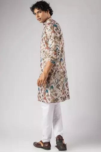 Cream color magnet fabric designer foil printed stylish men's traditional attire