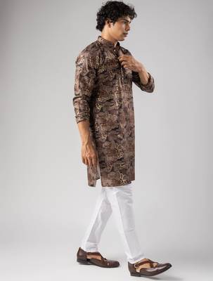 Mauve color magnet fabric designer foil printed stylish men's traditional attire 5