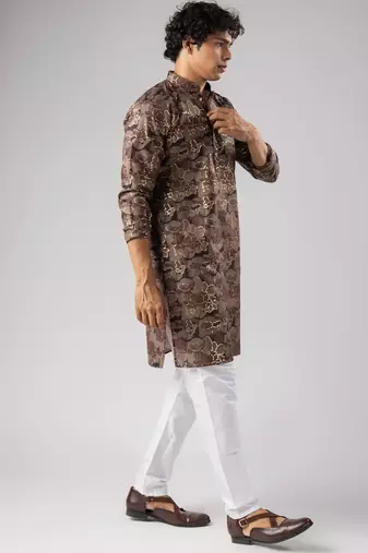 Mauve color magnet fabric designer foil printed stylish men's traditional attire