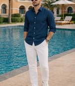 Blue color formal solid linen cotton rich looks shirt for men