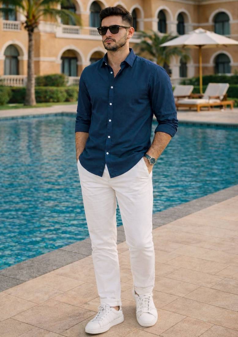 Blue color formal solid linen cotton rich looks shirt for men
