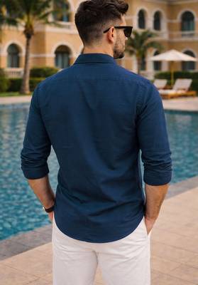 Blue color formal solid linen cotton rich looks shirt for men 2