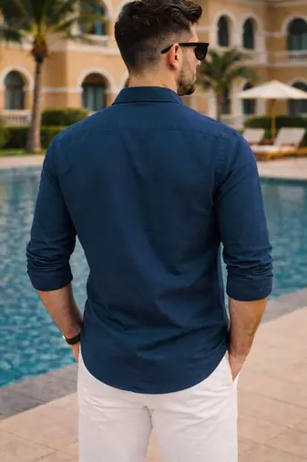 Blue color formal solid linen cotton rich looks shirt for men