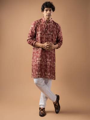 Wine color smart chickoo polo fabric designer ceremonial kurta payjama 1