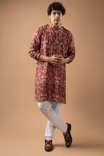 Wine color smart chickoo polo fabric designer ceremonial kurta payjama