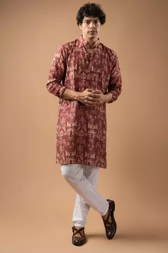 Wine color smart chickoo polo fabric designer ceremonial kurta payjama