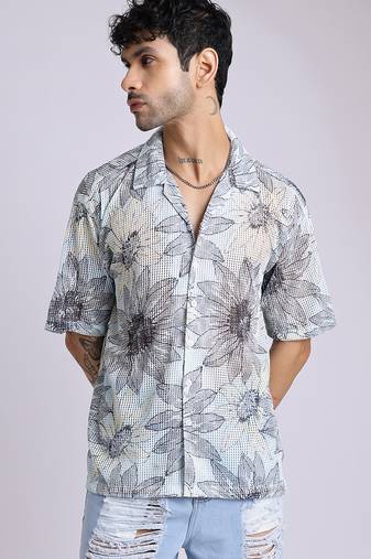 Smart and stylish sky blue color  designer printed shirt