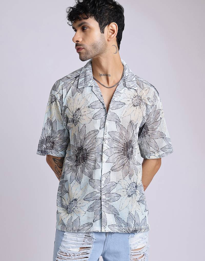 Smart and stylish sky blue color  designer printed shirt