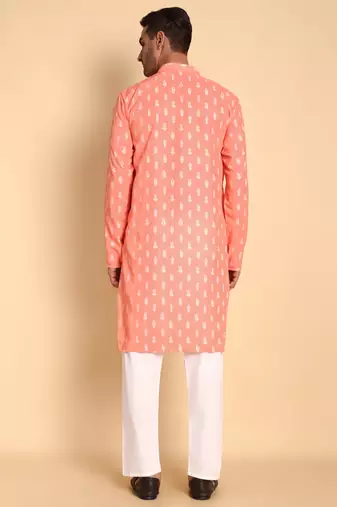 Peach color smart and ethnic designer printed kurta payjama for men's festive looks