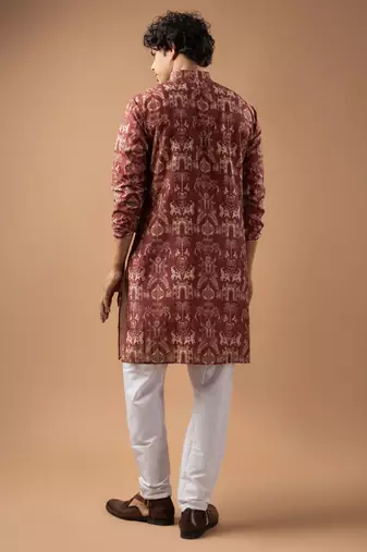 Wine color smart chickoo polo fabric designer ceremonial kurta payjama