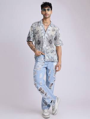 Smart and stylish sky blue color  designer printed shirt 3