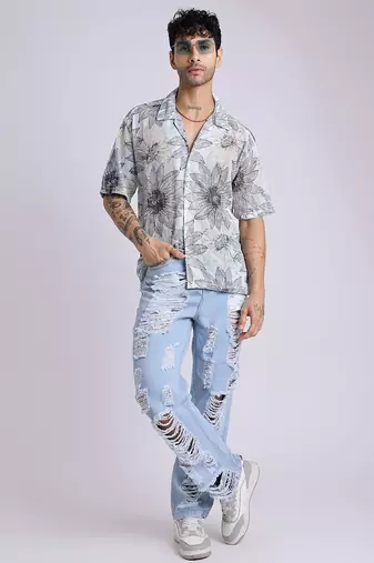 Smart and stylish sky blue color  designer printed shirt