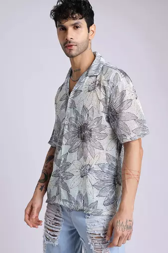 Smart and stylish sky blue color  designer printed shirt