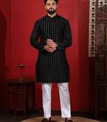 Black color stylish woven designer graceful festive kurta payjama for men