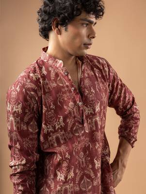 Wine color smart chickoo polo fabric designer ceremonial kurta payjama 3
