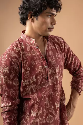 Wine color smart chickoo polo fabric designer ceremonial kurta payjama