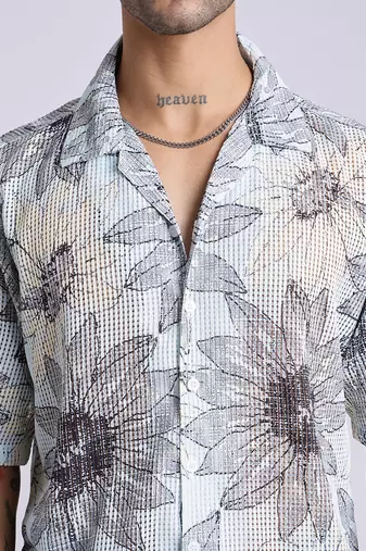Smart and stylish sky blue color  designer printed shirt