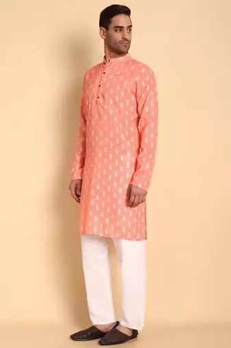 Peach color smart and ethnic designer printed kurta payjama for men's festive looks