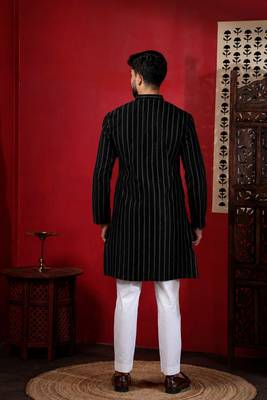 Black color stylish woven designer graceful festive kurta payjama for men 2