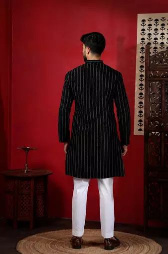 Black color stylish woven designer graceful festive kurta payjama for men