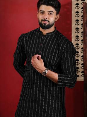 Black color stylish woven designer graceful festive kurta payjama for men 3