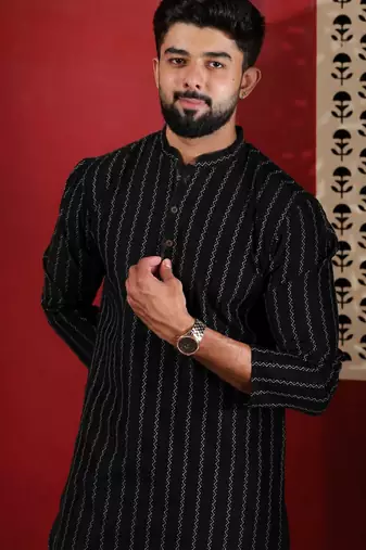 Black color stylish woven designer graceful festive kurta payjama for men