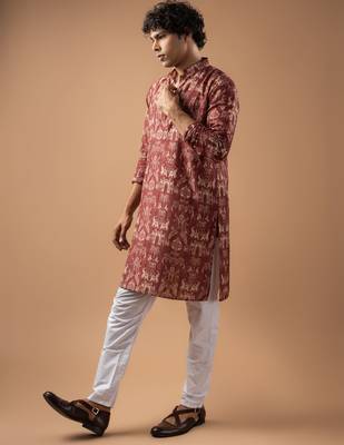 Wine color smart chickoo polo fabric designer ceremonial kurta payjama 4