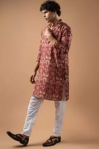 Wine color smart chickoo polo fabric designer ceremonial kurta payjama