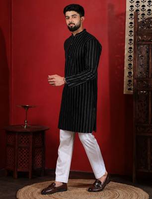 Black color stylish woven designer graceful festive kurta payjama for men 4