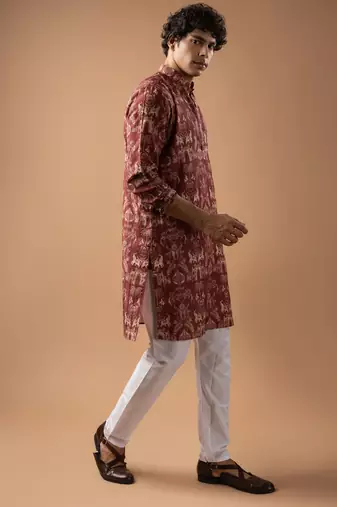 Wine color smart chickoo polo fabric designer ceremonial kurta payjama