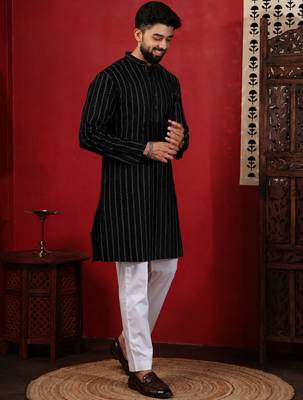 Black color stylish woven designer graceful festive kurta payjama for men 5