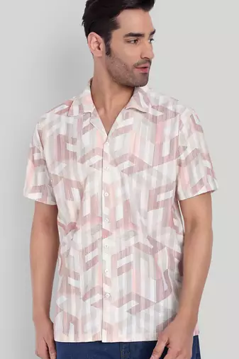 Peach color smart printed casual shirt for men