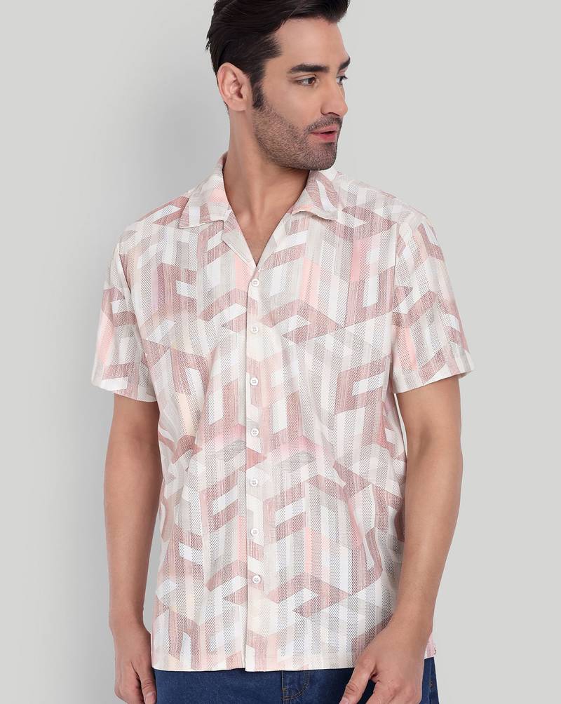 Peach color smart printed casual shirt for men